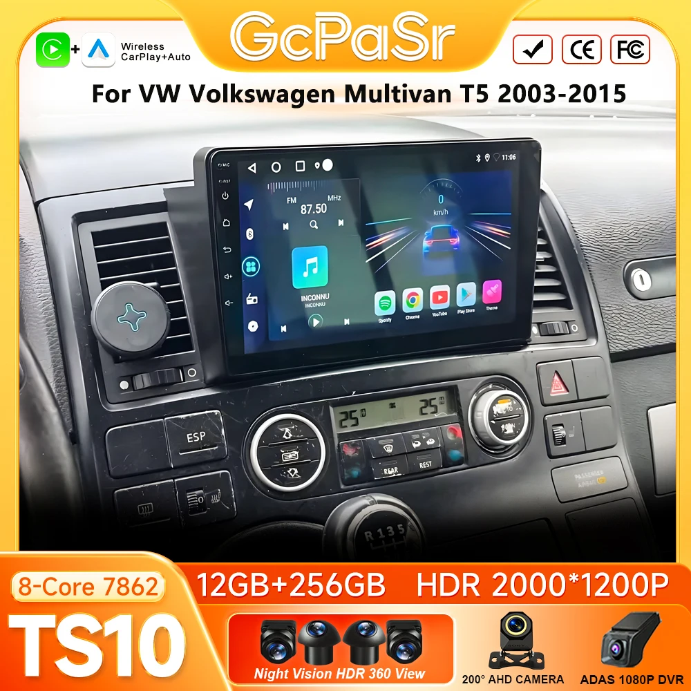 Android 16 Car Radio For VW Volkswagen Multivan T5 2003-2015 GPS Navigation Android Auto Carplay 4G DVD Autoradio No 2din 2K DVD