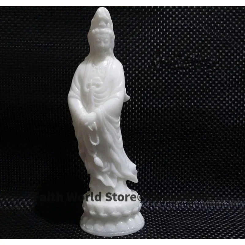 Buddhism sacred holy HOME Family Safety altar Mascot efficacious Protection white jade GUAN YIN Buddha carving statue