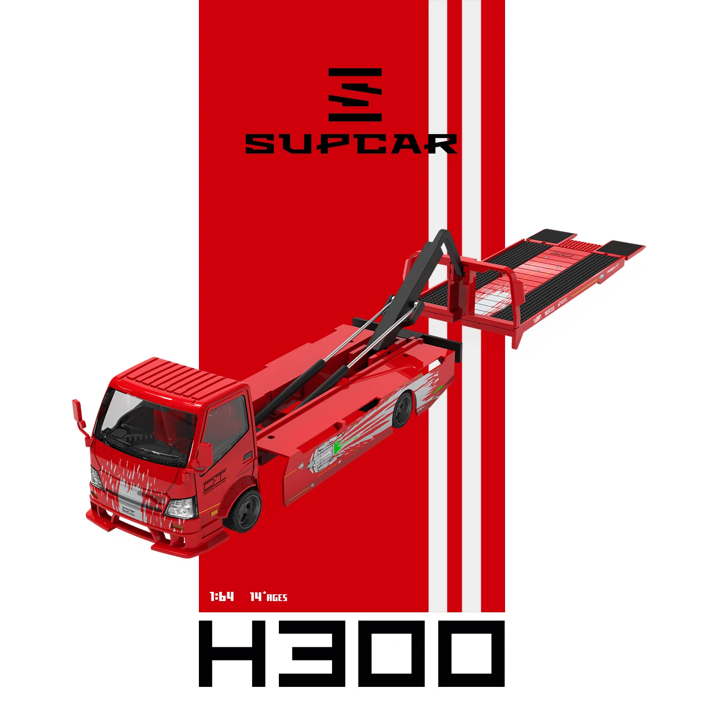 *Pre-sale*SUPCAR 1:64 Mini H300 Flatbed Trailer Red Warrior‑Style Painted Alloy Diecast Model For Diorama Scene Layout Hobby - view 2