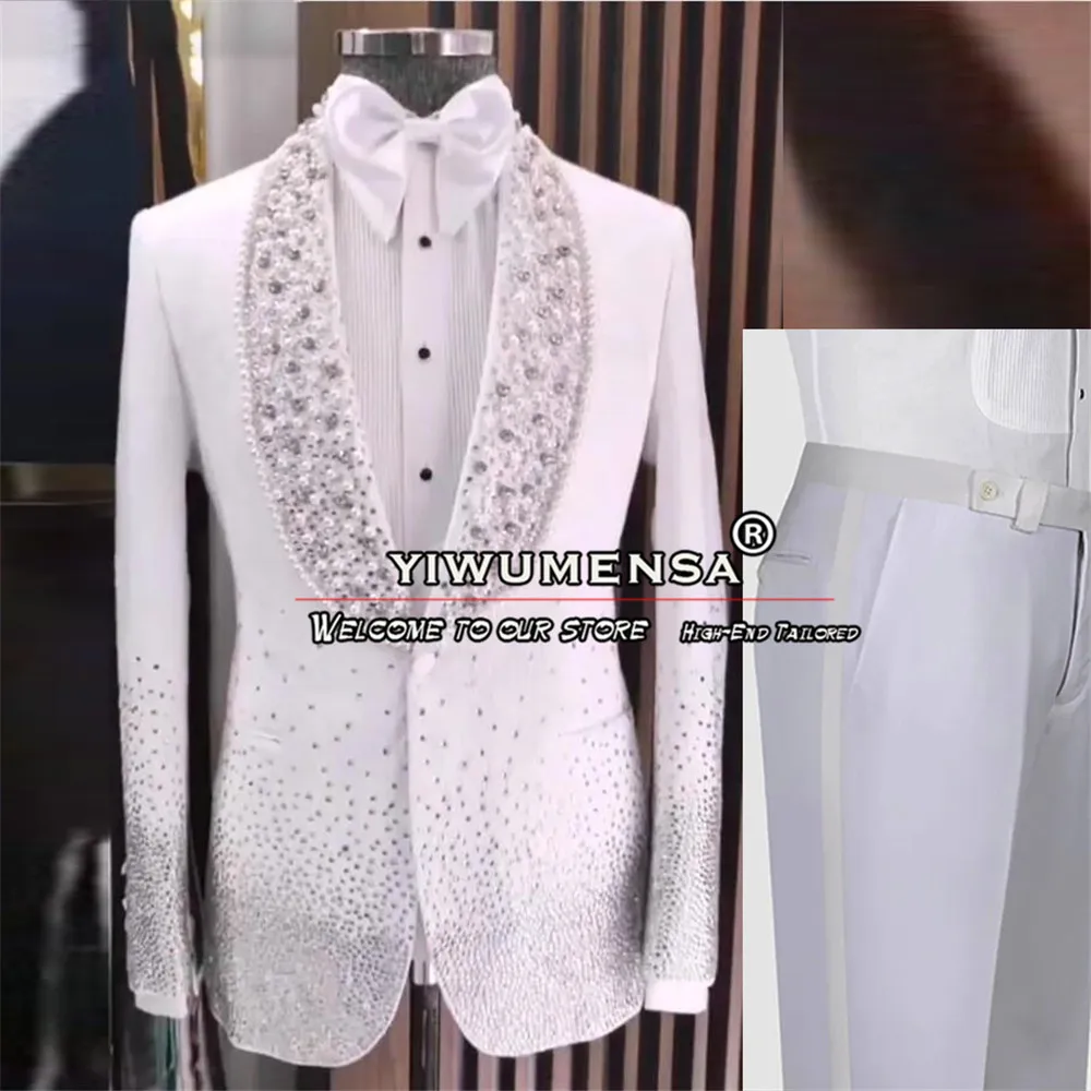 Exquisite Wedding Suits For Men Handmade Beading Crystal Blazers Formal Custom Groom Tuxedos Prom Party Male Fashion Clothing