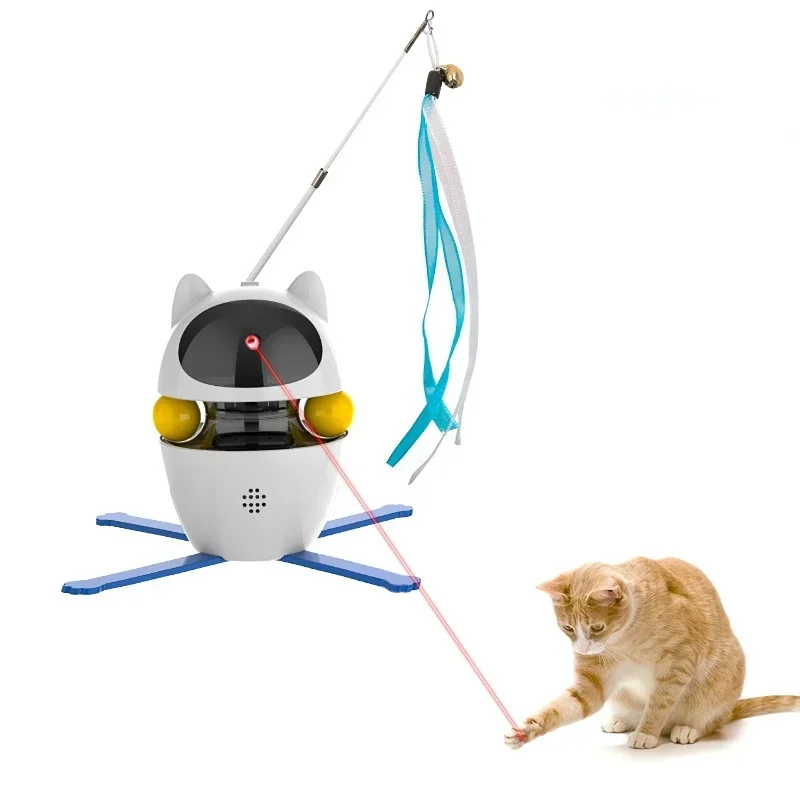 Pet Cat Teaser Toy Electric LED Laser Smart Interactive Automatic Feather Teasing Stick USB Charging Funny Robot Ball Wand