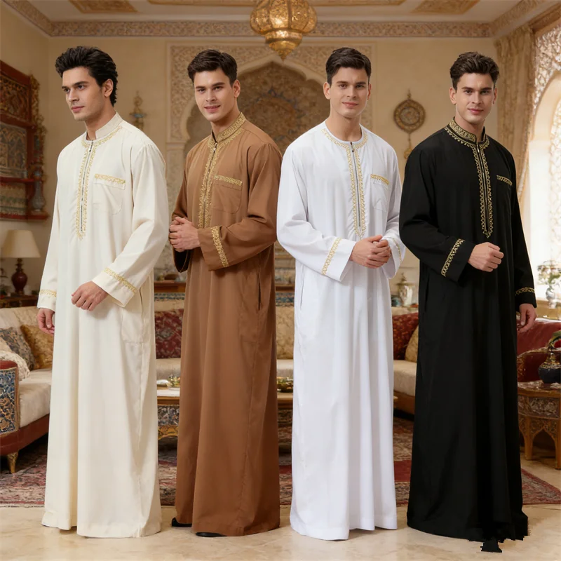 

Saudi Muslim Islamic Mens Jubba Thobe Abaya Dress Long Robe Musulman Kaftan Caftan Eid Dubai Arabic Middle East Ramadan Clothing