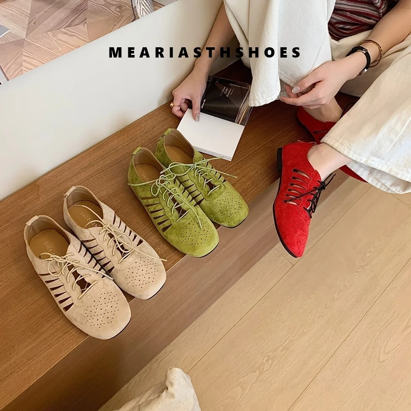 

2026 New Retro Hollow Lace Up Ballet loafers Shoes Women Breathable Roman Shoes Women Casual Comfort Flat Heels Shoes Women
