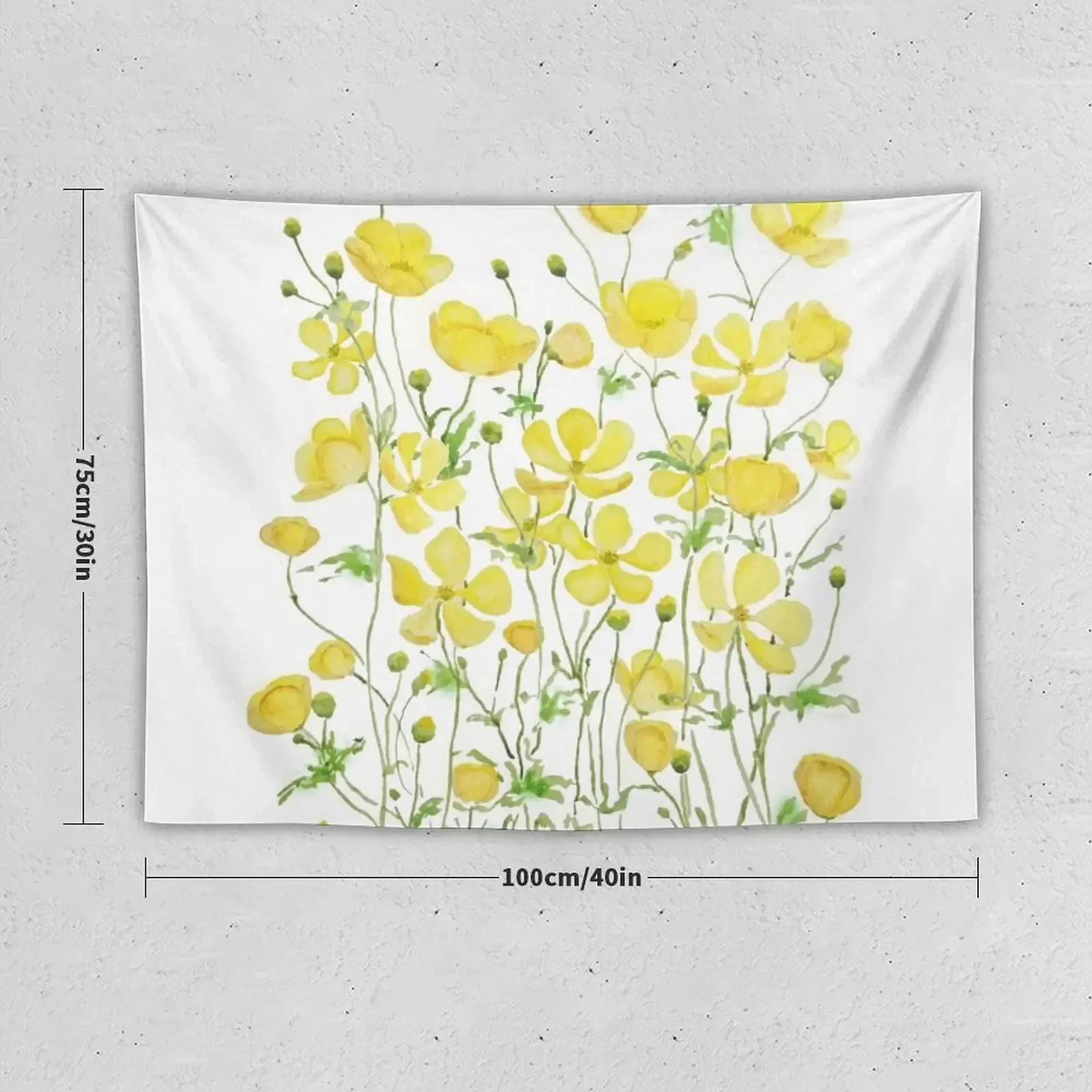 yellow buttercup flowers field watercolor Tapestry Carpet On The Wall Home Supplies Custom Tapestry