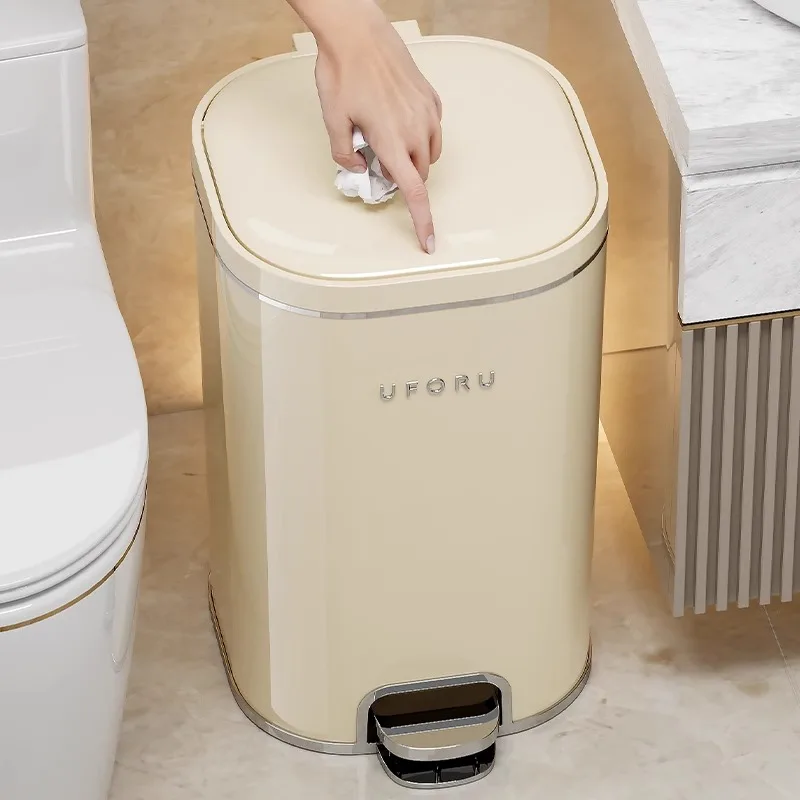 

Large Capacity Pedal Press Trash Can for Office And Bathroom Home Use round Shape PP Material Foot And Hand Operation