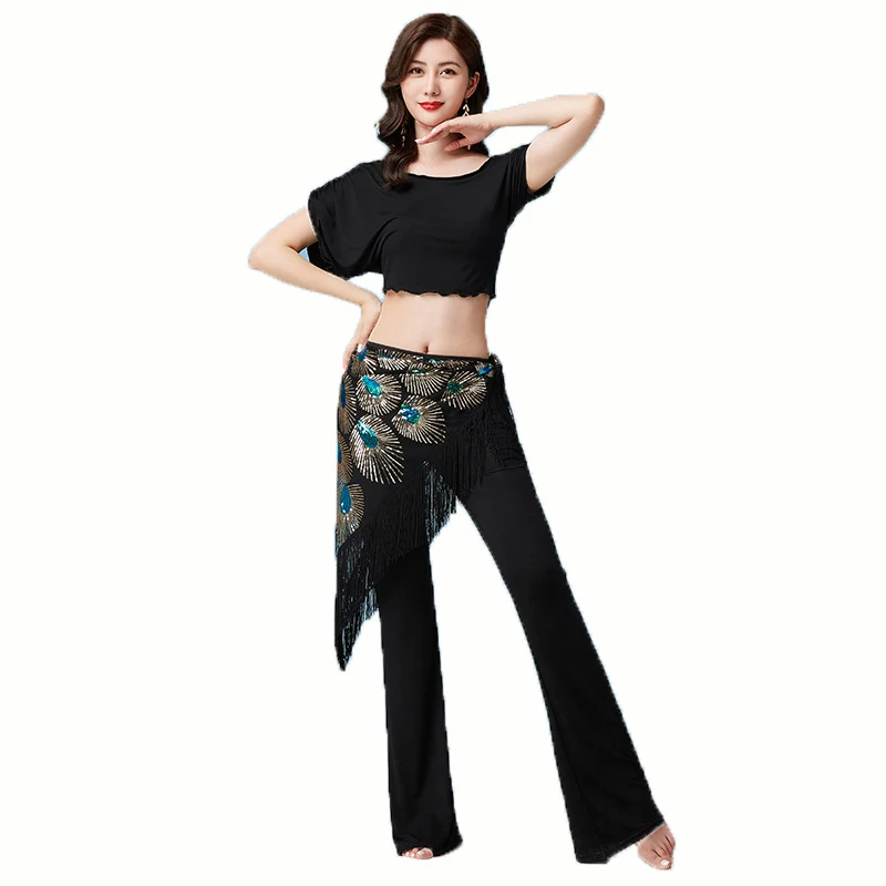 Belly Dance Costume Practice Set Performance Top&Pants 2 pcs Hip Scarf Indian Clothing Lady Belt Dance Wear Professional Women