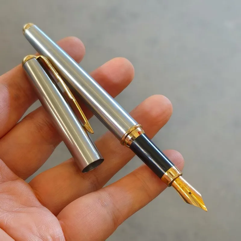 

PK Wingsung 601, полностью стальная иридиевая ручка Wingsung с золотым зажимом, ручка 1990-х годов 0,5F с тонким наконечником, ручка для практики каллиграфии, канцелярские принадлежности, подарок