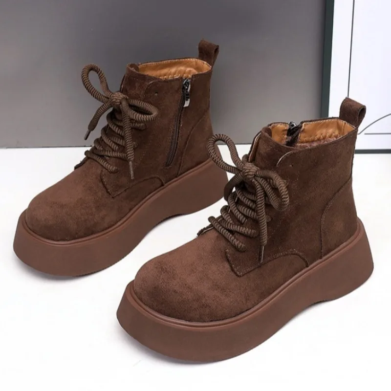 Platform Women Lace Up Shoes Fashion Suede Ankle Boots 2025 Winter Designer Short Boots New Cozy Sneakers Dress Zapatillas Mujer
