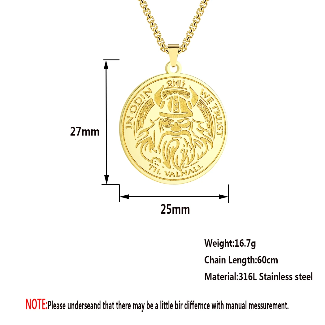 Kinitial We Trusn In Odin Pendant Necklace For Men Stainless Steel Viking Jewelry Gothic Medal Necklace Gift