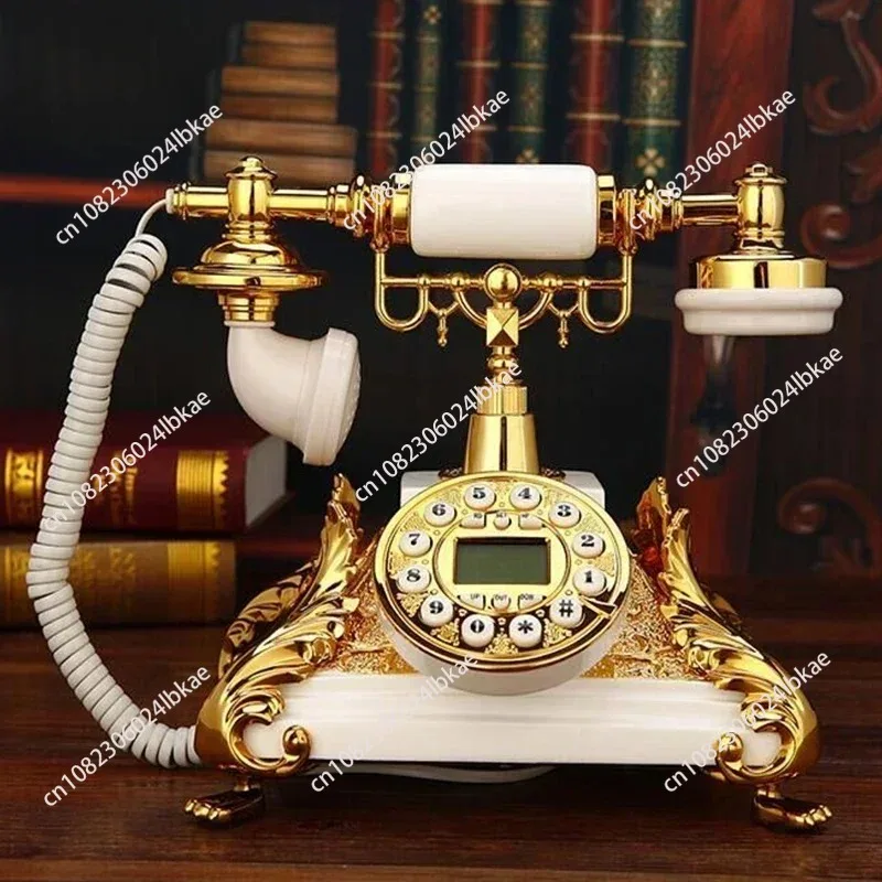 

Hot Sale European Style Telephone Landline Home Classical Old Fashioned Corded Phone With FSK/DTMF System, Caller ID, White Gold