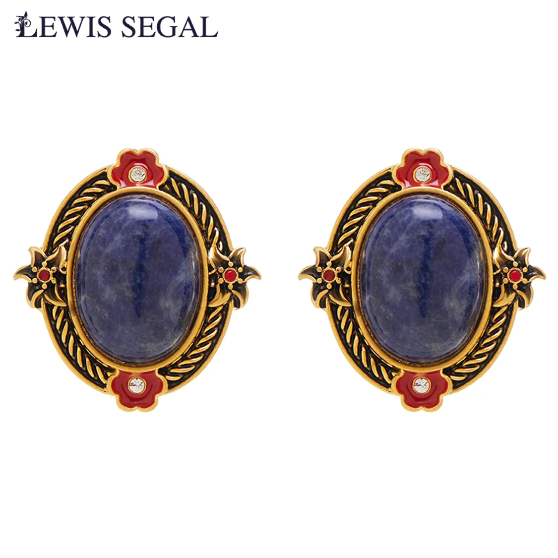 

LEWIS SEGAL Medieval Fine Jewelry Luxury Retro Stud Earrings in Dark Blue Turquoise for Women 18K Gold Plated