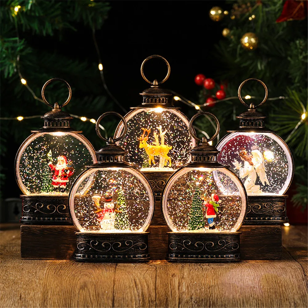 Christmas Hanging LED Glowing Sequin Lantern Santa Claus Snowman Water-filled Night Light New Year Gift Home Decoration Navidad