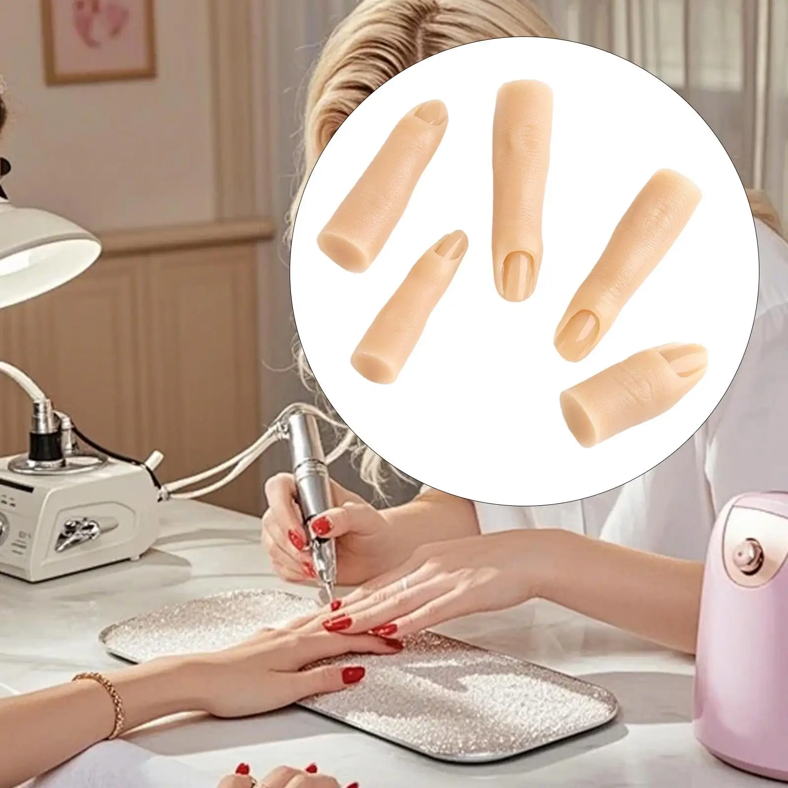 

5x Silicone Practice Fingers Fake Mannequin Finger Realistic Nail Practice Fingers Training Hand Finger Models for Practicing
