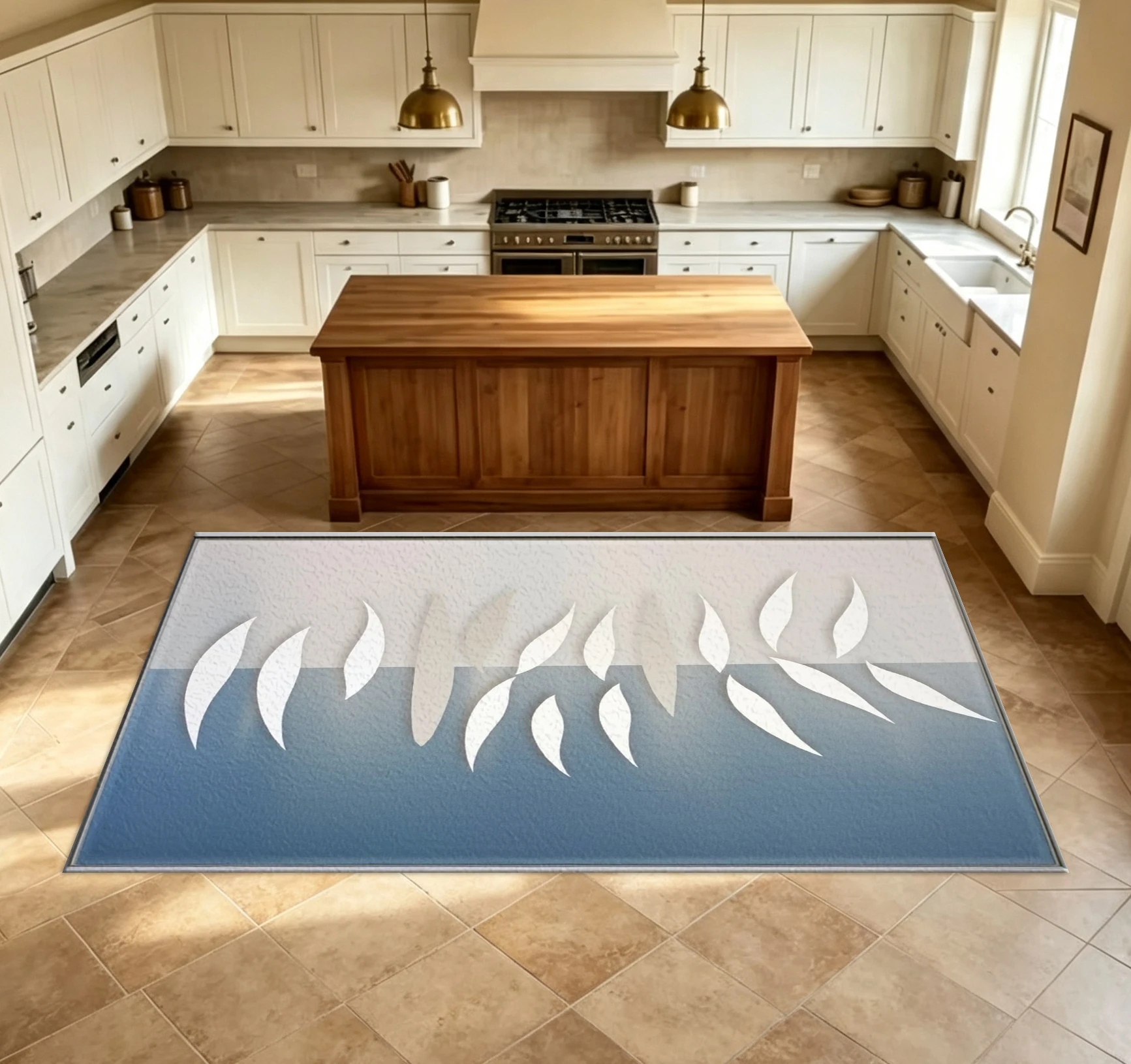 Modern Blue and White Abstract Leaf Art Carpet Floor Living Room Decoration Floor Mat