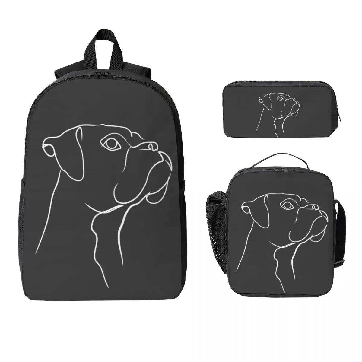 

Boxer Dog Line Art Backpack Student Boys Girls BookBag School Bag Computer Shoulder Bags 3ps Insulated Lunch Bag Pencil Case