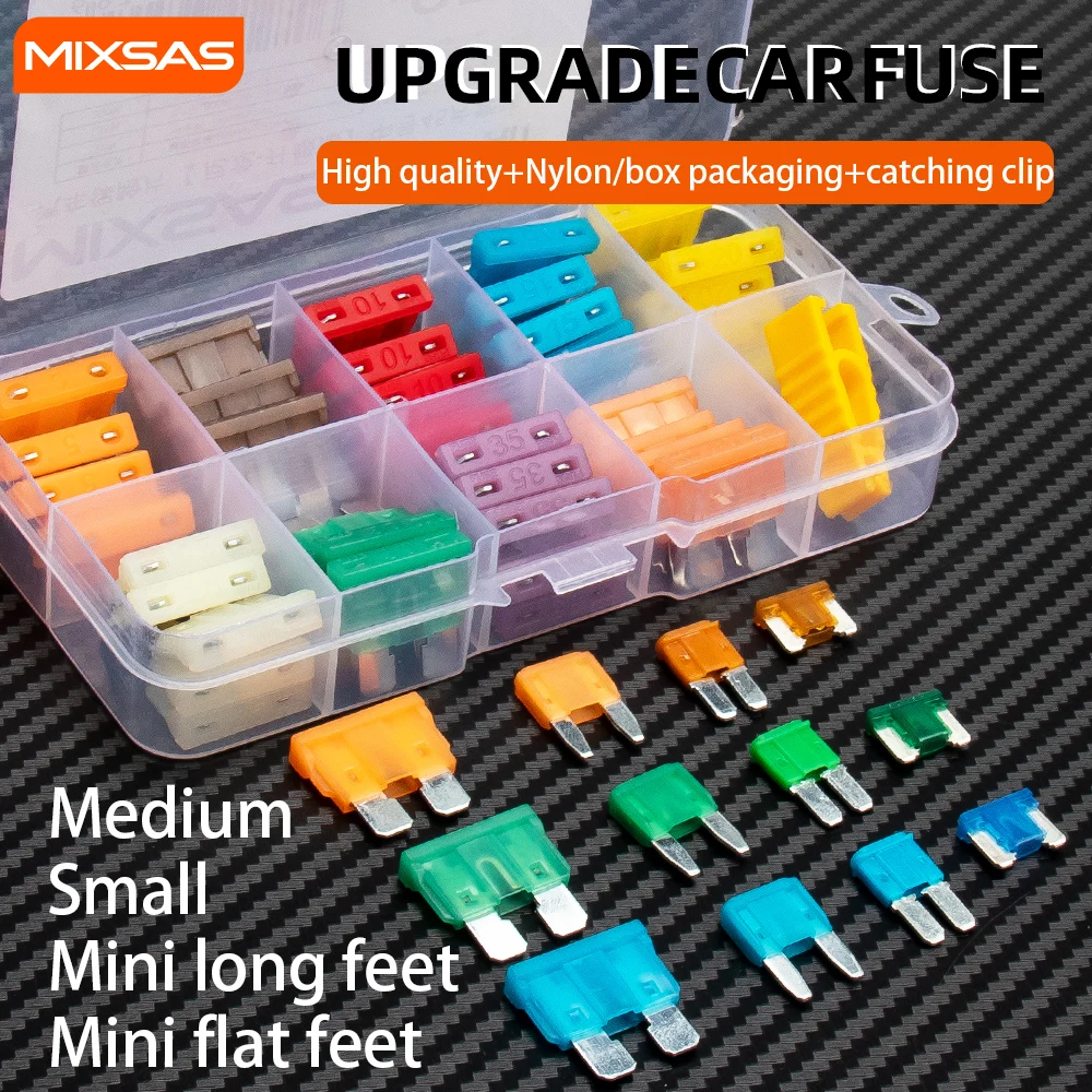 MIXSAS 5A-40A Car Fuse Blade 270 Truck Vehicle Insurance Tablets Insert Auto Accessories Fuse Kit Mini Flat Long Small Medium