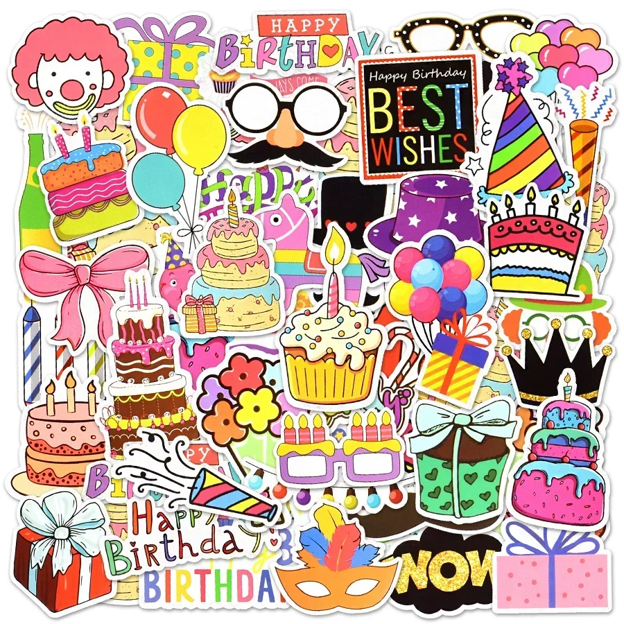 10/30/50 PCS Birthday Cute Stickers Laptop Bike Car Luggage Diary Funny Waterproof Sticker Pack Kids Toys Decal Gift Party Decor