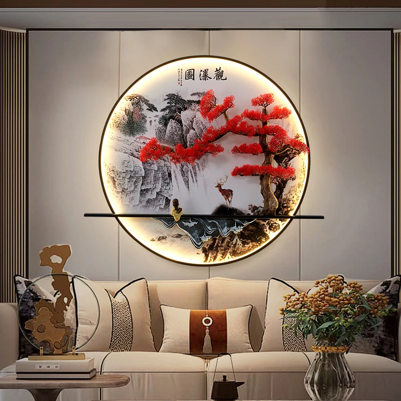 SOFEINA Modern Wall Picture Light Inside Creative Chinese Pine Landscape Mural Sconces Lamp LED for Home Living Bedroom Study