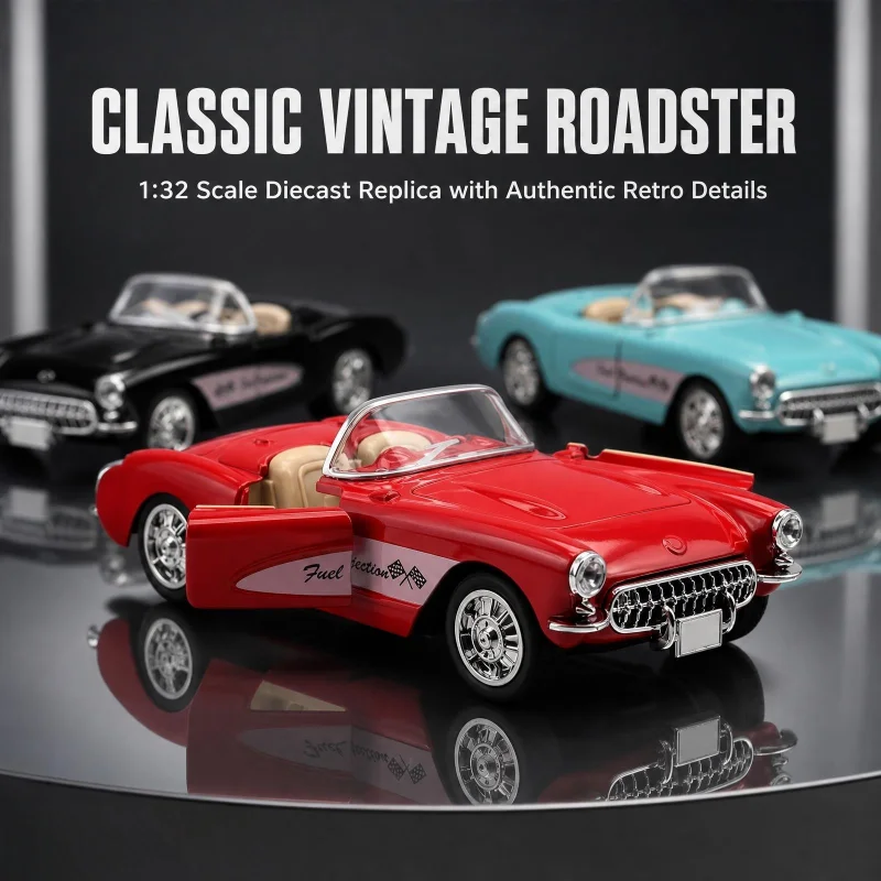 1:32 Scale Replica Retro Convertible Sports Car Alloy Model, Double-Door Openable Classic Nostalgic Vintage Car Static Collectio