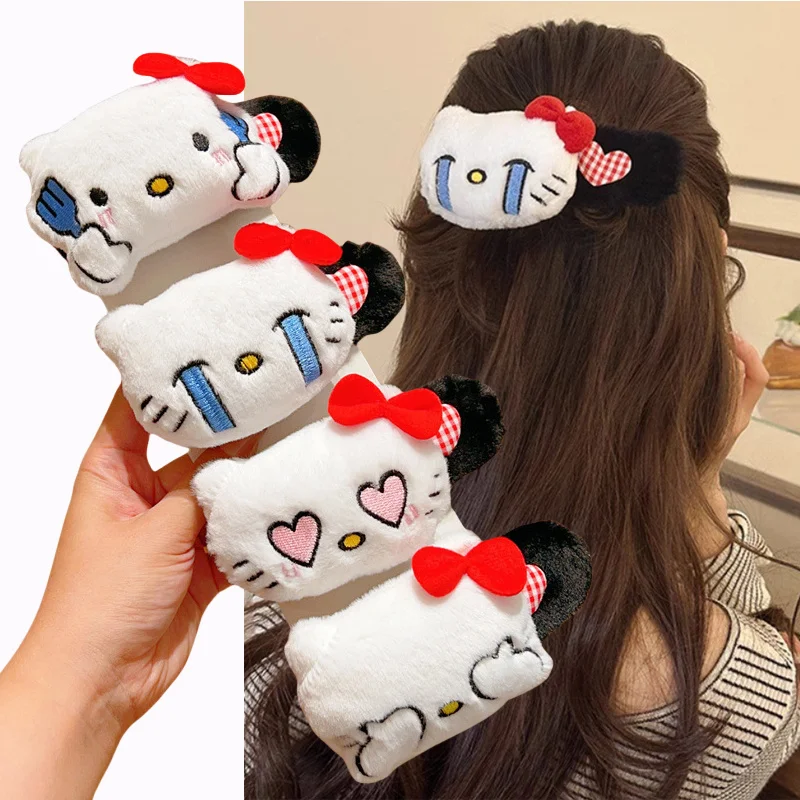 Hello Kitty Plush Big Hair Clip Sanrio KT Cat Eoticon Soft Filled Doll Hairpin Hair Barrettes Kawaii Headwear Hair Accessories