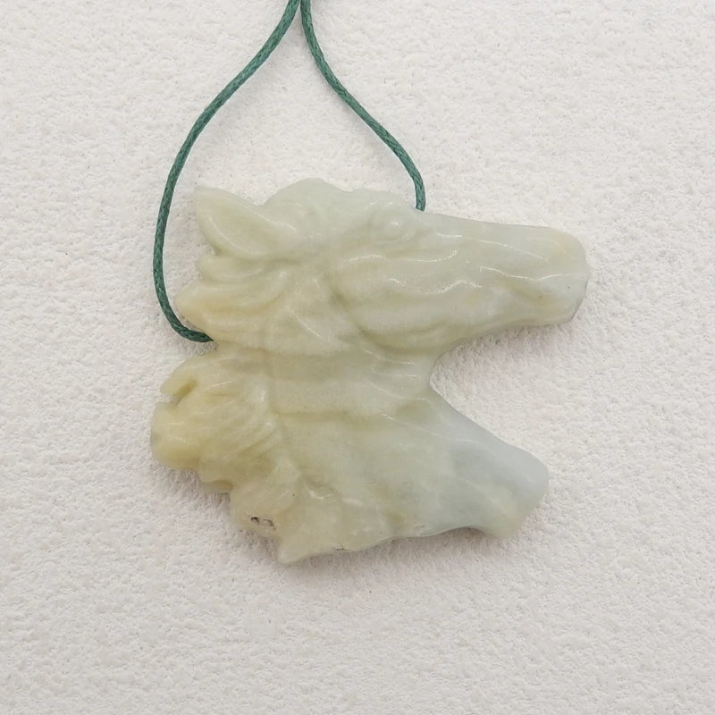 Natural Amazonite Carved Horse Head Pendant Bead,Semiprecious Fashion Jewelry, Necklace Accessories, 42x40x8mm, 23g