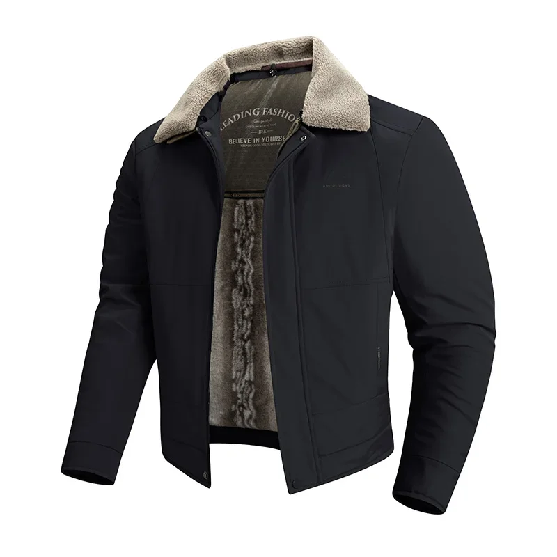 Winter Thick Warm Cotton Jacket Men Business Casual Faux Fur Lapel Collar Fashion Comfort for Elderly Fathers Daily Casual