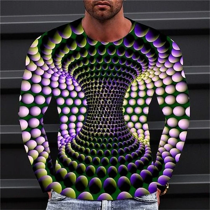 ﻿3D Print Visual Illusion Graphic T Shirts For Men New Design Casual Long Sleeve Oversized Tshirts Tops Man Tshirt Clothes
