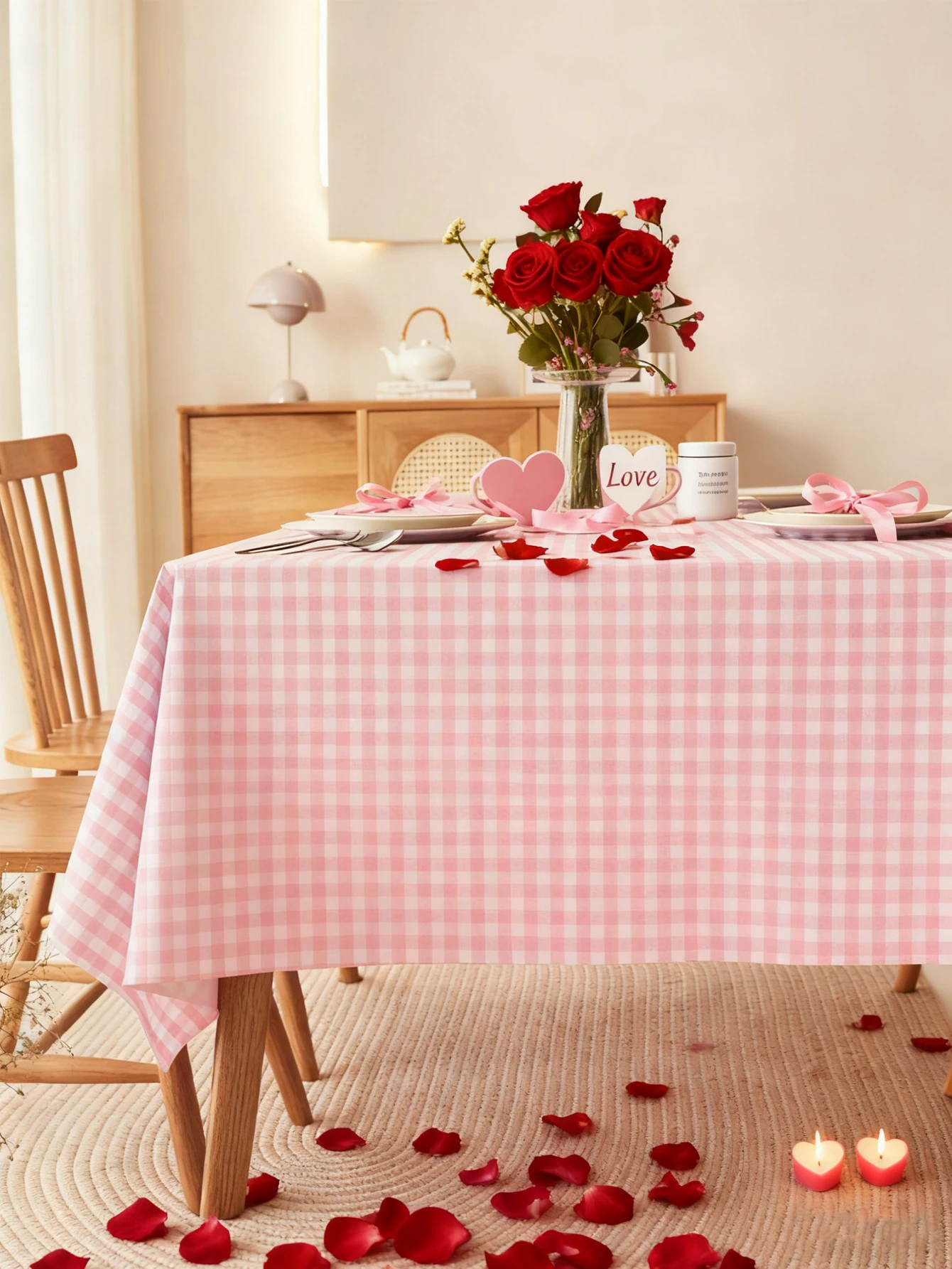 Kleine frische rosa und weiß karierte Tischdecke zum Valentinstag, Tischdecke für Restaurant, Küche, Picknick, Hochzeit, Party, Dekoration