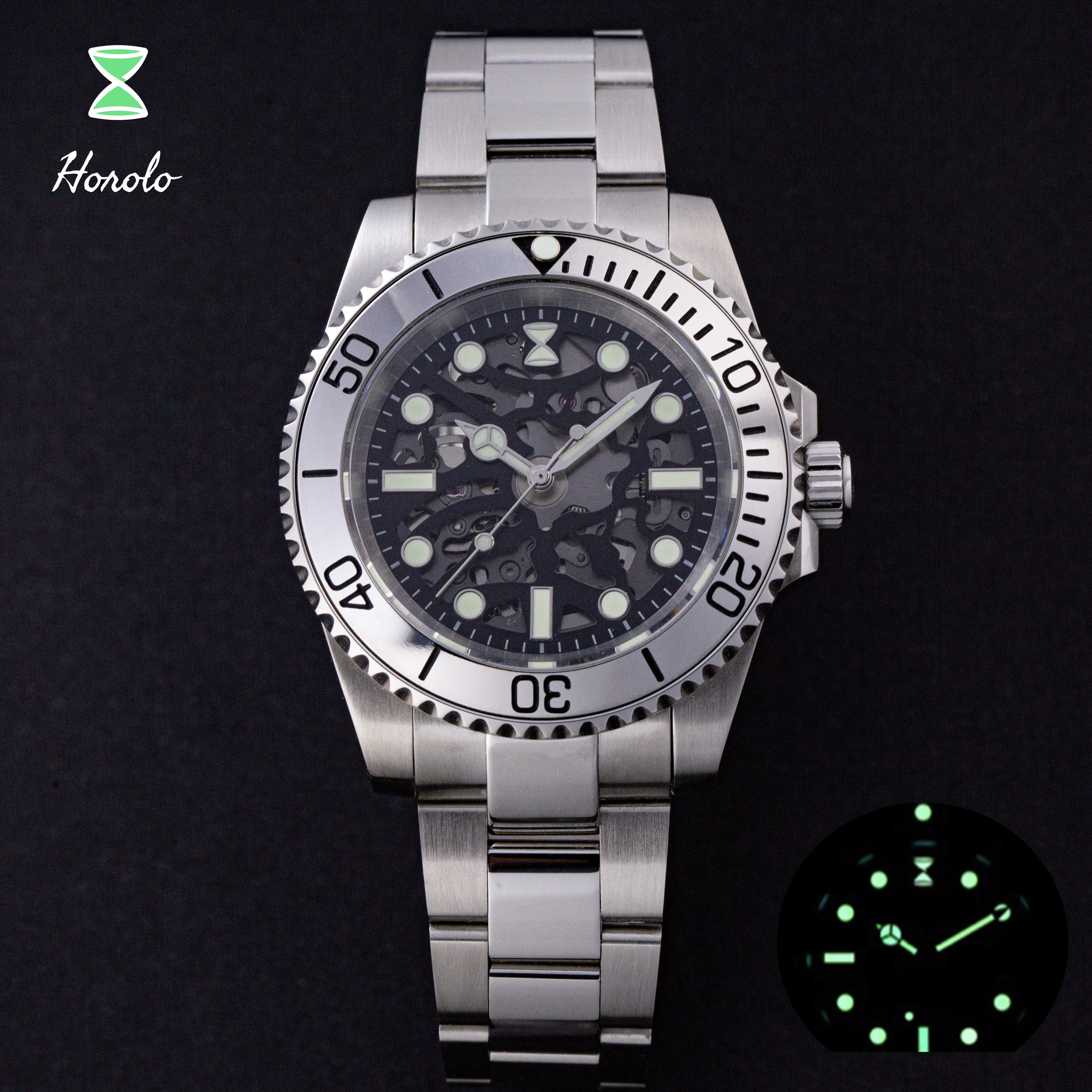 

Мужские автоматические механические часы Horolo со скелетом NH72, японский механизм, нержавеющая сталь, светящиеся, 20 атм, водонепроницаемые, HRLS6007F2