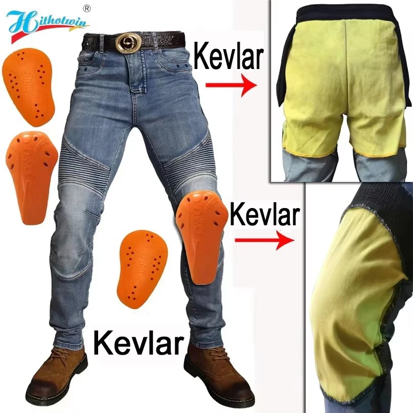 Men Motorcycle Kevlar Jeans Blue Aramid Motorbike Pants Fireproof Riding Protective Knee Casual Motocross Smoke Grey