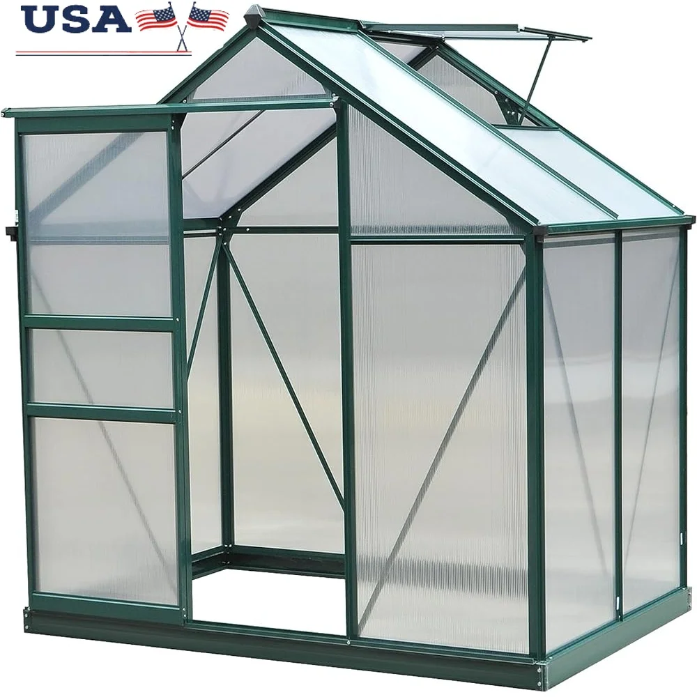 

Heavy Duty Polycarbonate Greenhouse Walk-in Aluminum Outdoor Greenhouse with Rain Gutter Sliding Roof Vent Plant Nursery