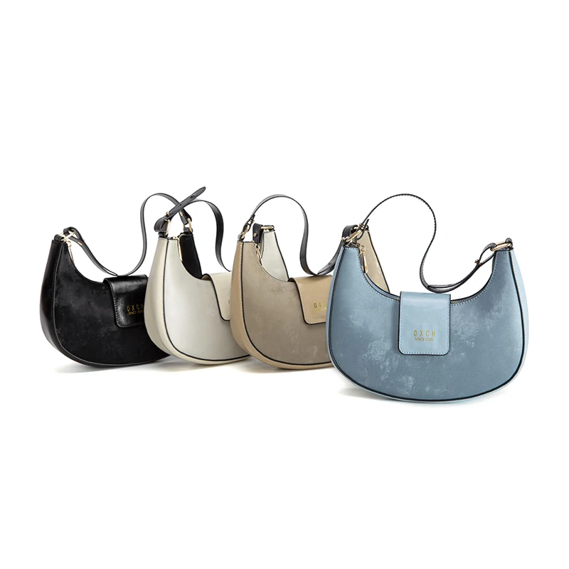 

Leather Handbag Women's Underarm French Bread High-End Sensation Small Moon Dent Handbag Single oulder Slant Cros...