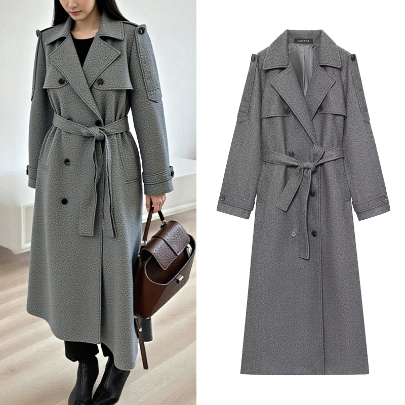 

Vintage Premium Coat Jacket 2025 Womens Autumn Grey Belt Coat Jacket Autumn And Winter Outing Adaptation Women S Coat Trafizaran