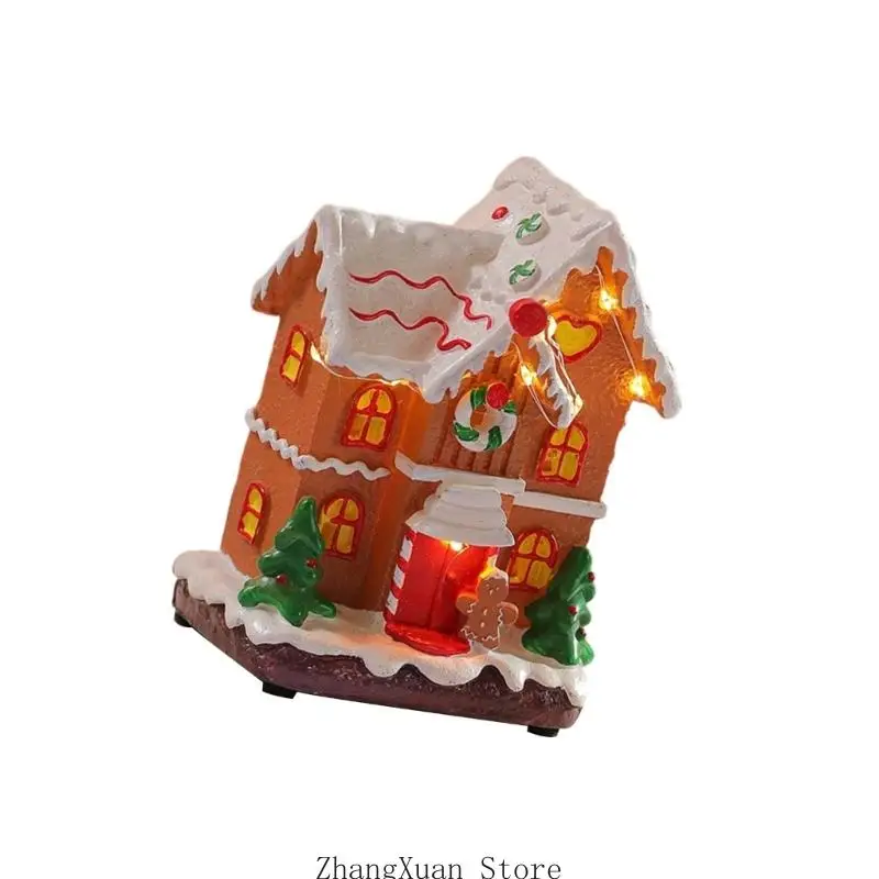 Beleuchtete Hüttendekoration aus Harz, Weihnachtsdorf-Ornament mit Musik und warmem Licht, für Schreibtisch oder – Detail 8