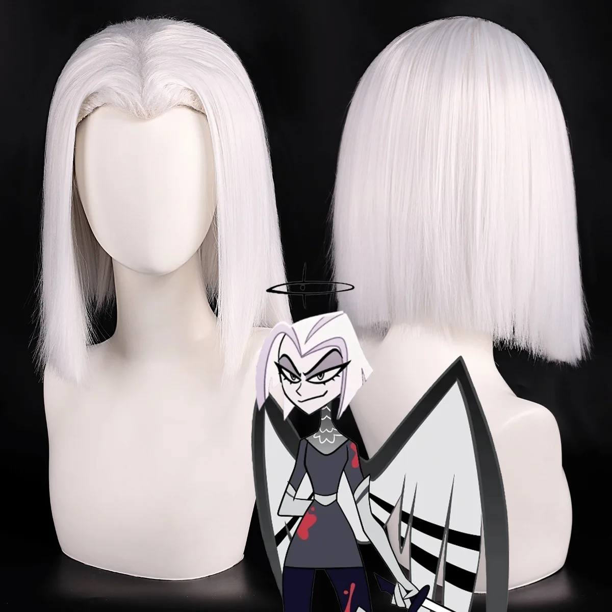 Synthetic White Widow's Peak Cosplay Wig Inspired By Lute Style for Animation Party Halloween Carnival Costume