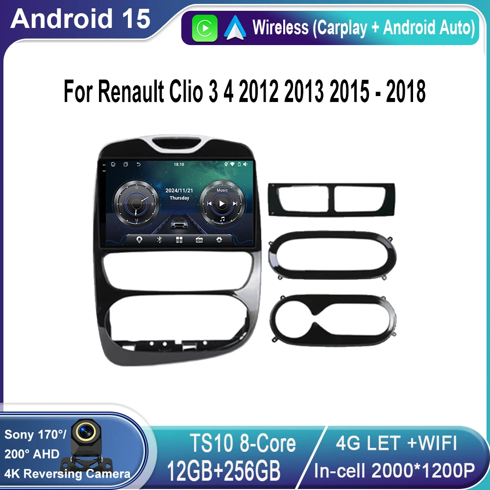 

Android 15 Auto Carplay For Renault Clio 3 4 2012 - 2015 2016 - 2018 Car Radio Video Multimedia Player Stereo Audio GPS 4G WIFI