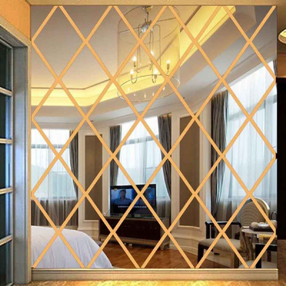 10/17/32/58 قطعة ثلاثية الأبعاد مرآة ملصقات جدار ديكور فني للمنزل DIY بها بنفسك الماس مثلثات المعين ذاتية اللصق الاكريليك لغرفة المعيشة
