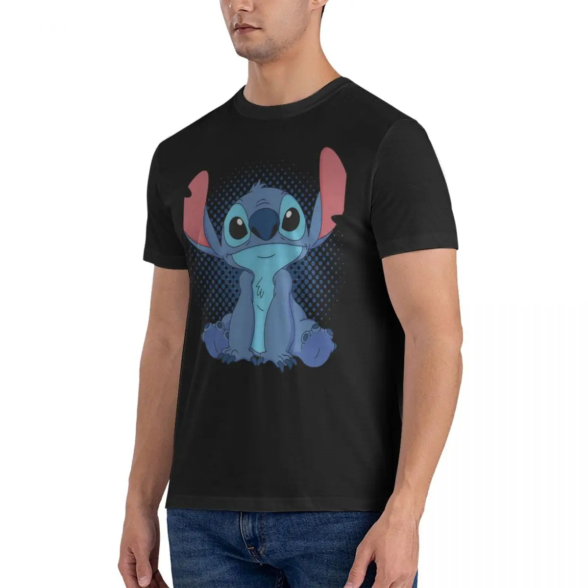 Men T-Shirt Cute Vintage 100% Cotton Tees Short Sleeve Disney Lilo & Stitch Film T Shirts Round Neck Tops Summer