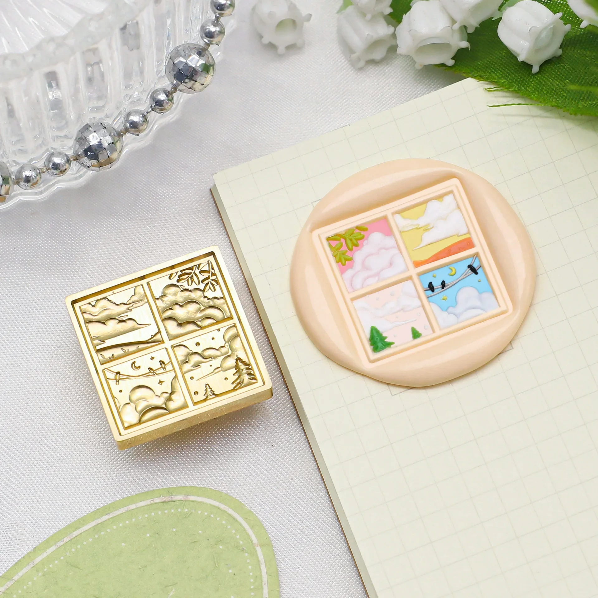 New Field Grid Series Stamps Fire Seal Square Relief Brass Head Solid Brass Gift Decoration Hand Ledger Diy Craft Toy Envelope