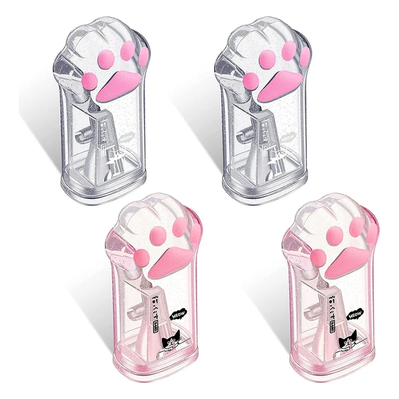 4-Pack Cute Cat Claw Sharpener Kawaii Manual Sharpener Kids Cat Claw Sharpener Stationery With Cover Pink And Grey