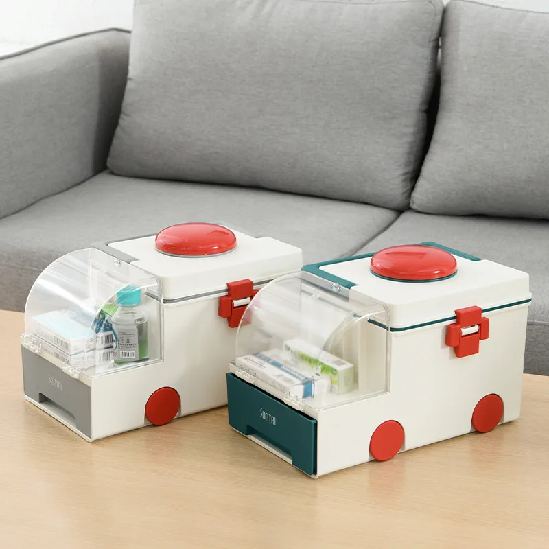 Scatola per medicinali portatile in plastica per uso domestico Scatola per medicinali multistrato per kit di pronto soccorso domestico per scatola di immagazzinaggio per auto da ufficio di emergenza domestica