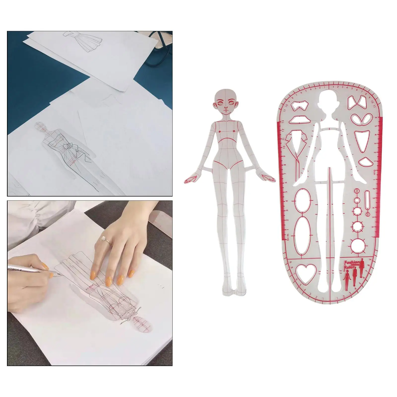 Regla de plantilla de dibujo de moda, vestido claro profesional, regla de Patchwork, diseño de reglas de ilustración de moda, 2 uds.