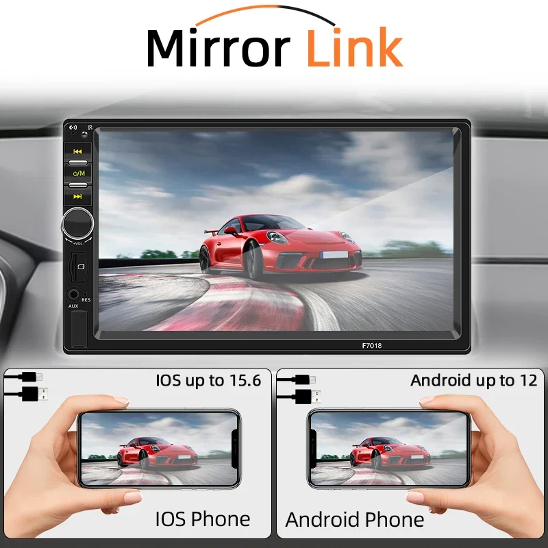 Reproductor Multimedia Universal para coche, Radio con pantalla táctil HD, FM, entrada auxiliar, Bluetooth, MirrorLink, Android, Carplay, 7