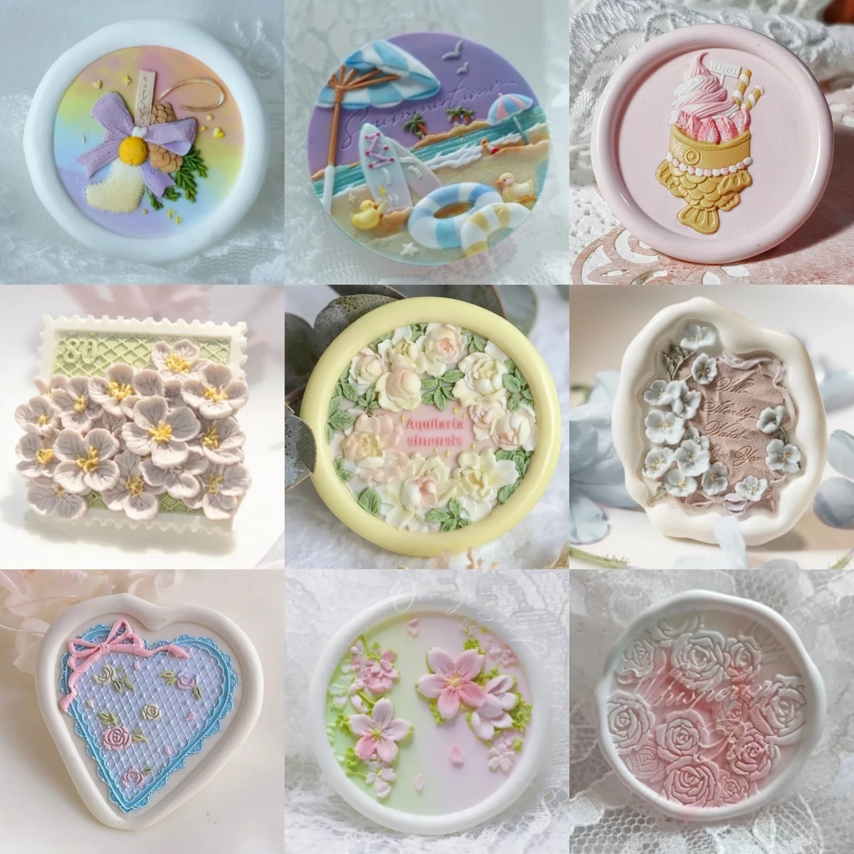 Fire Lacquer Seal Header Multi-Layer Precision Carved Teddy Bear Rose Shaped Relief Painting Series Diy Stamp Copper Header