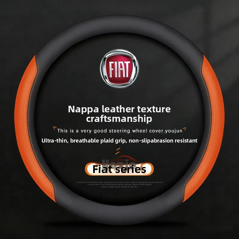 Leather Car Steering Wheel Cover for Fiat 500 Panda Grande Punto Bravo Ducato Tipo Stilo Scudo Accessories