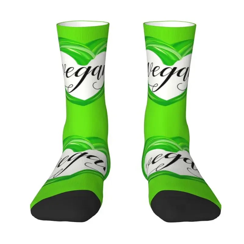 GREEN Heart Vegan Mens Crew Socks Unisex Fun Spring Summer Autumn Winter Dress Socks