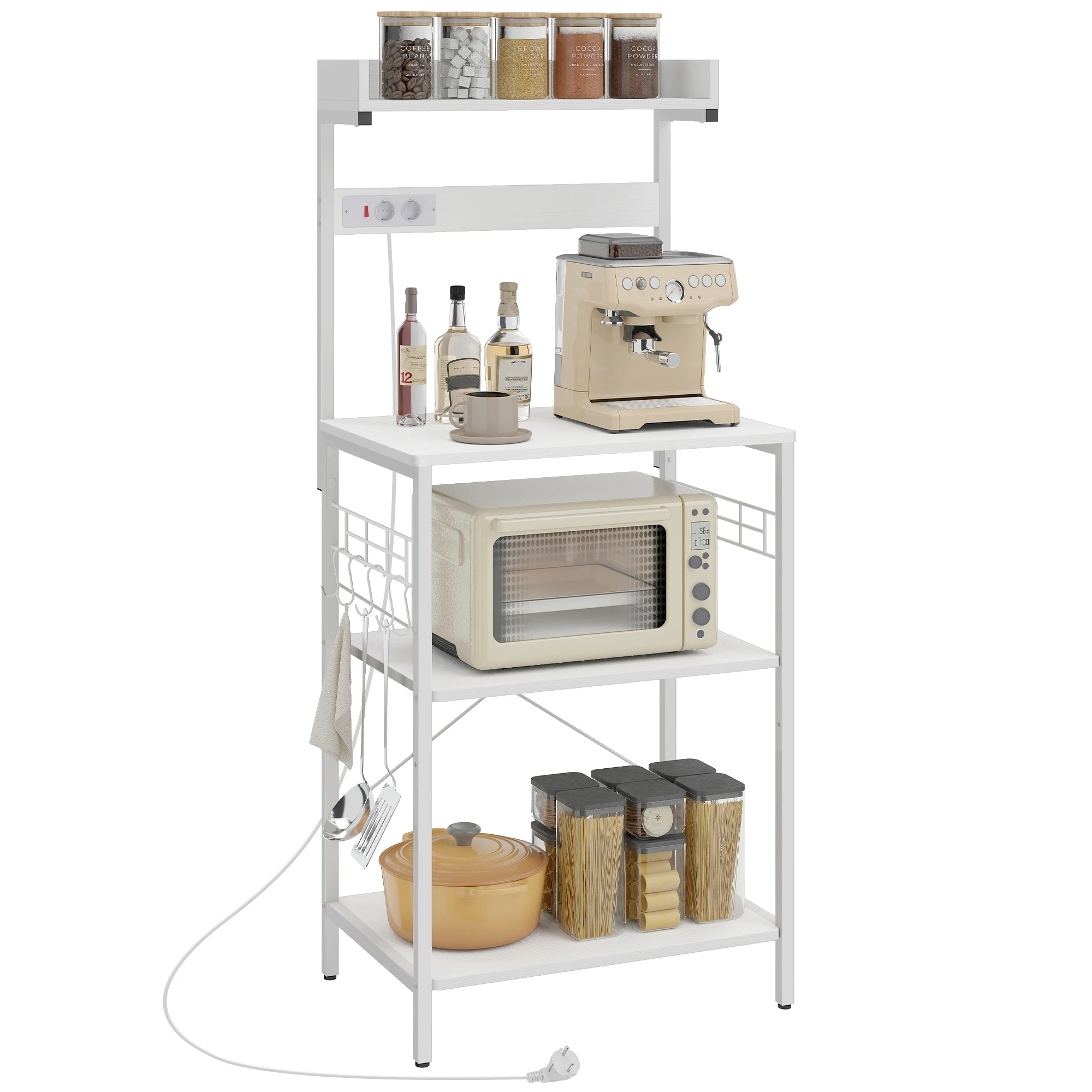 HOMCOM Estantería de Cocina con 2 Tomacorrientes Estantes 60x42x137 cm Blanco