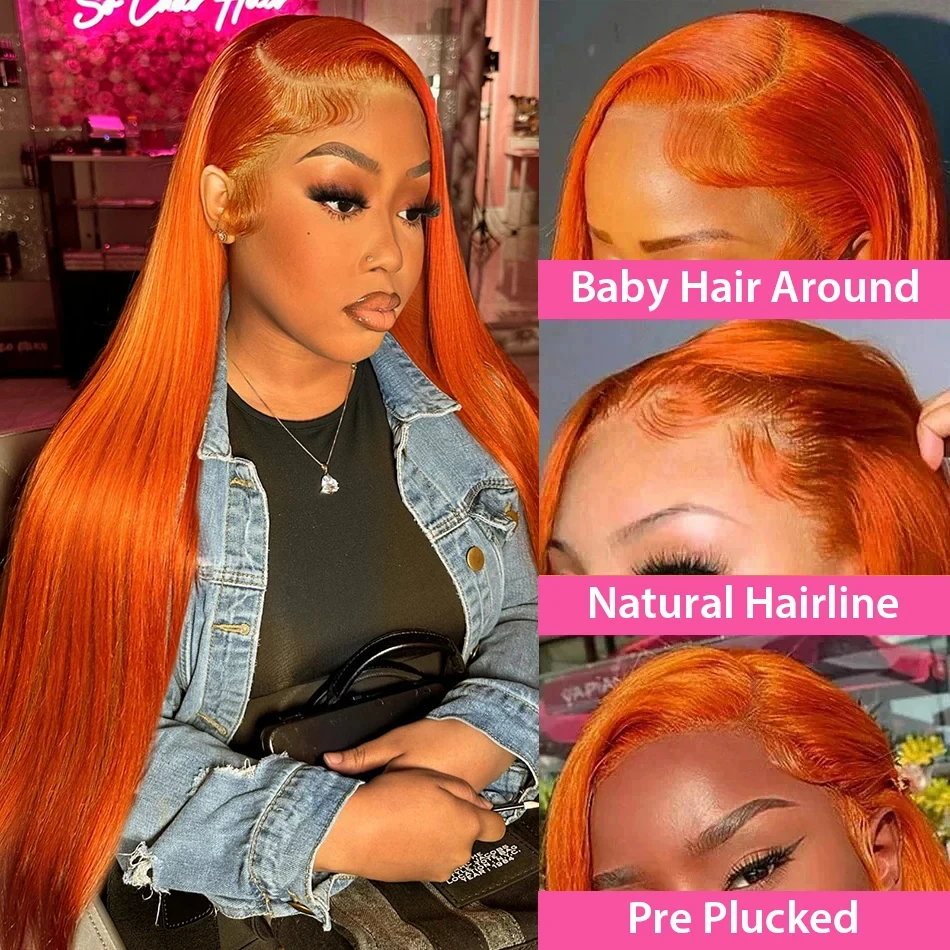 36 Inch Orange Ginger 13x6 Hd Lace Frontal Wigs Human Hair 13X4 Straight Lace Front Wigs Human Hair 100% Colored Wigs For Women