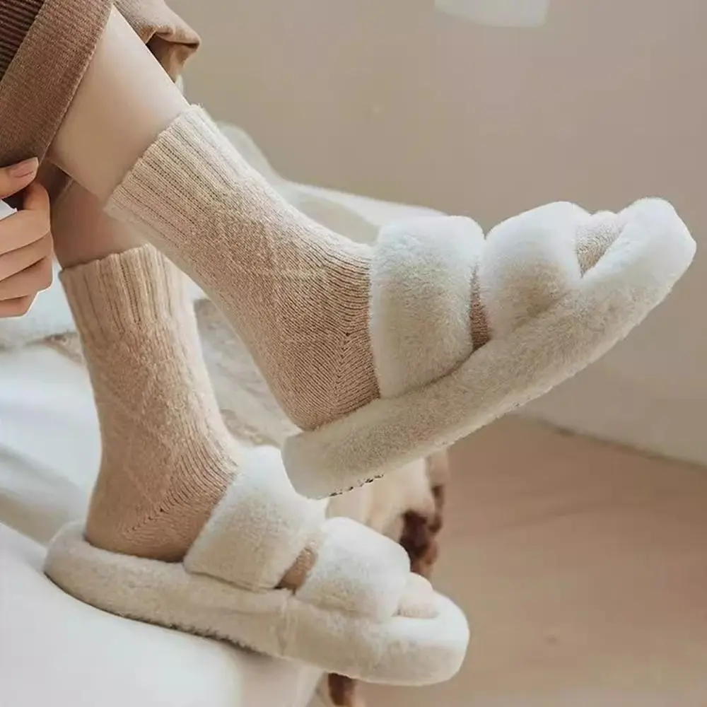 Japanese Style Winter Warm Retro Women Socks Diamond Check Thermal Mid-calf Socks Thicken Solid Color Warm Wool Crew Socks