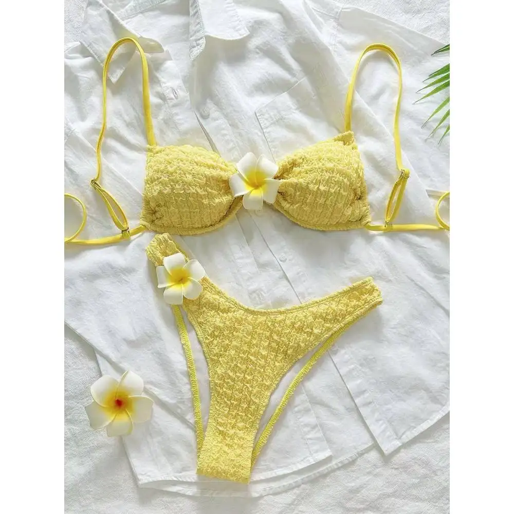 

Cikini Sexy Solid Color Sunflower Bikinis Set Split Swimsuit Summer Beach Swimwear Bathing Suit For Women
